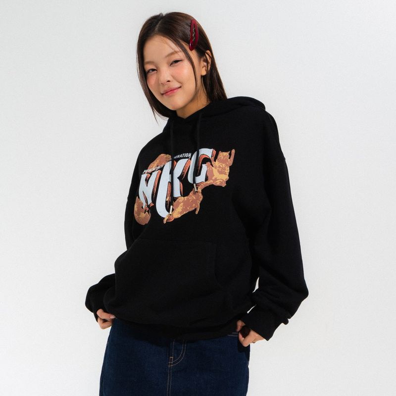 NEWKITSCH(ニューキッチジェネレーション)の「DANCING CAT HOOD TEE-BLACK(Tops)」