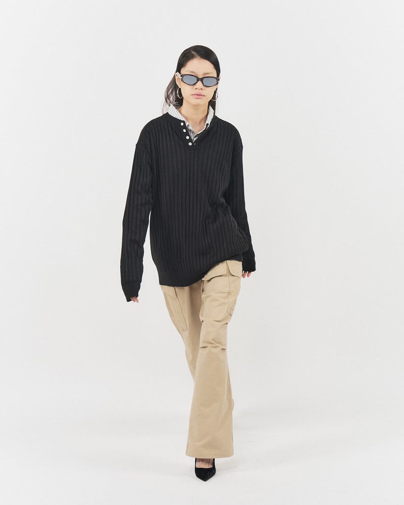 Bluesf merino wool henry neck knitwear - Black
