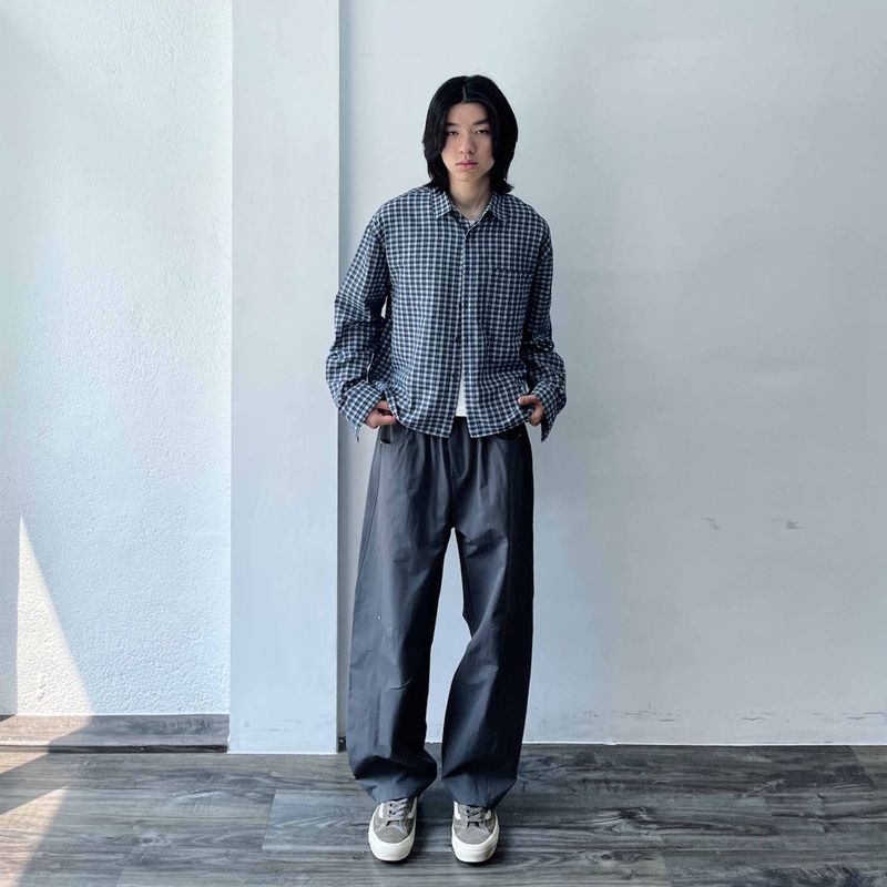 Retro Gradient Check Cropped Shirt