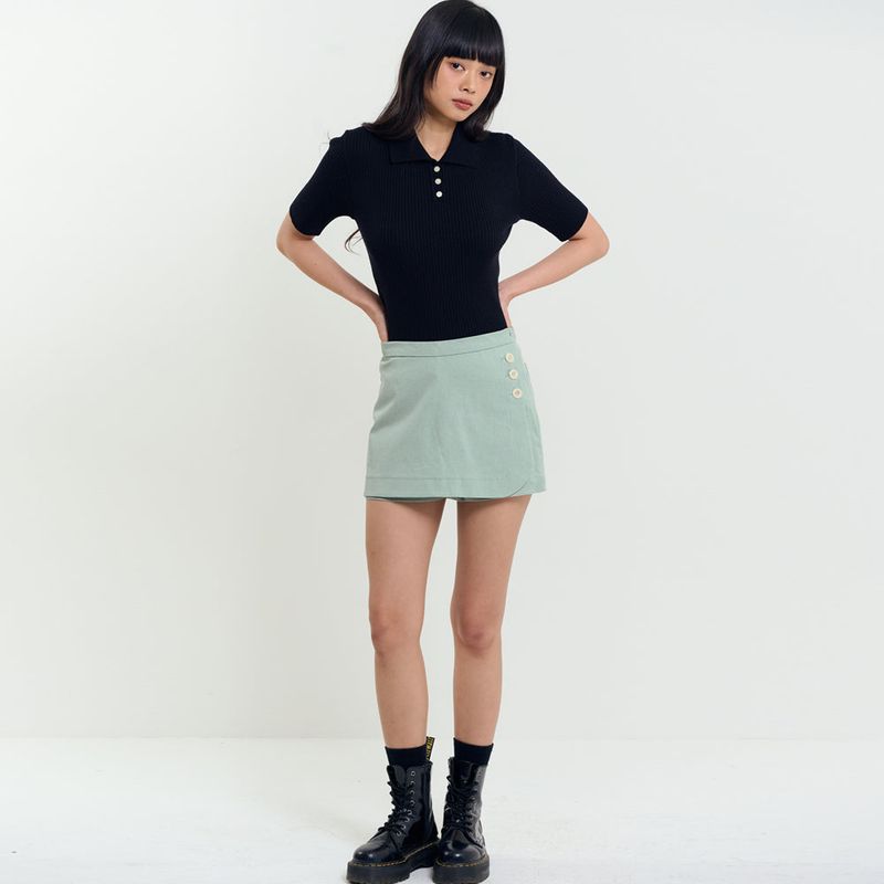 Button Detail Skort Green