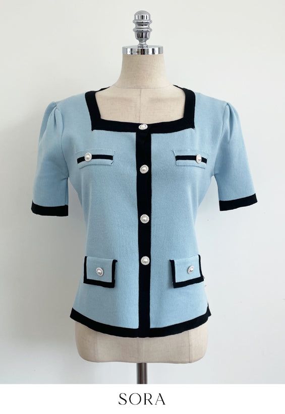 Eloa Square Color Matching Button Cardigan