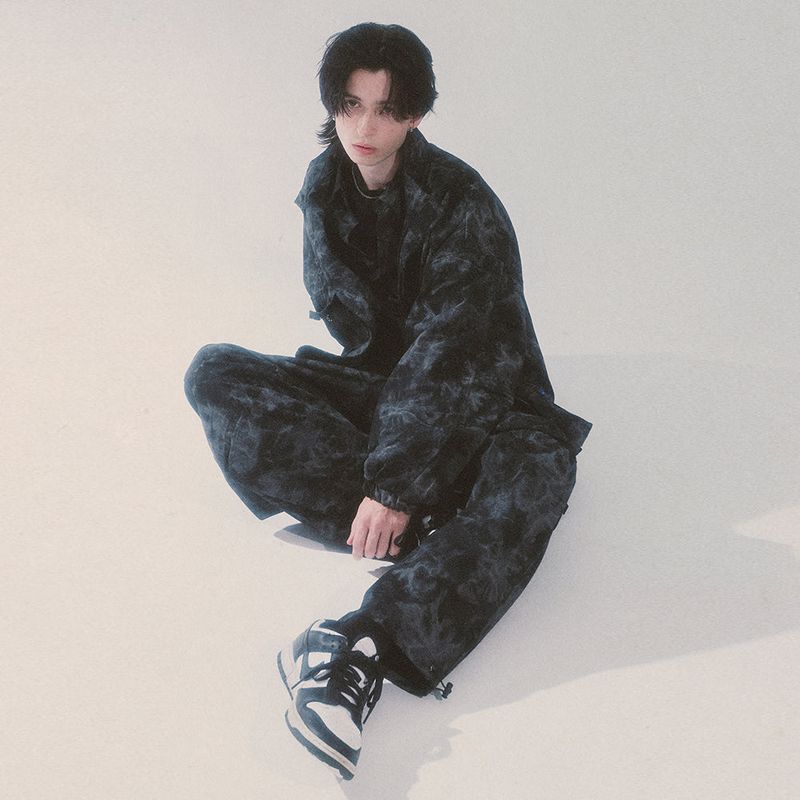 tie-dye wide cargo pants_black