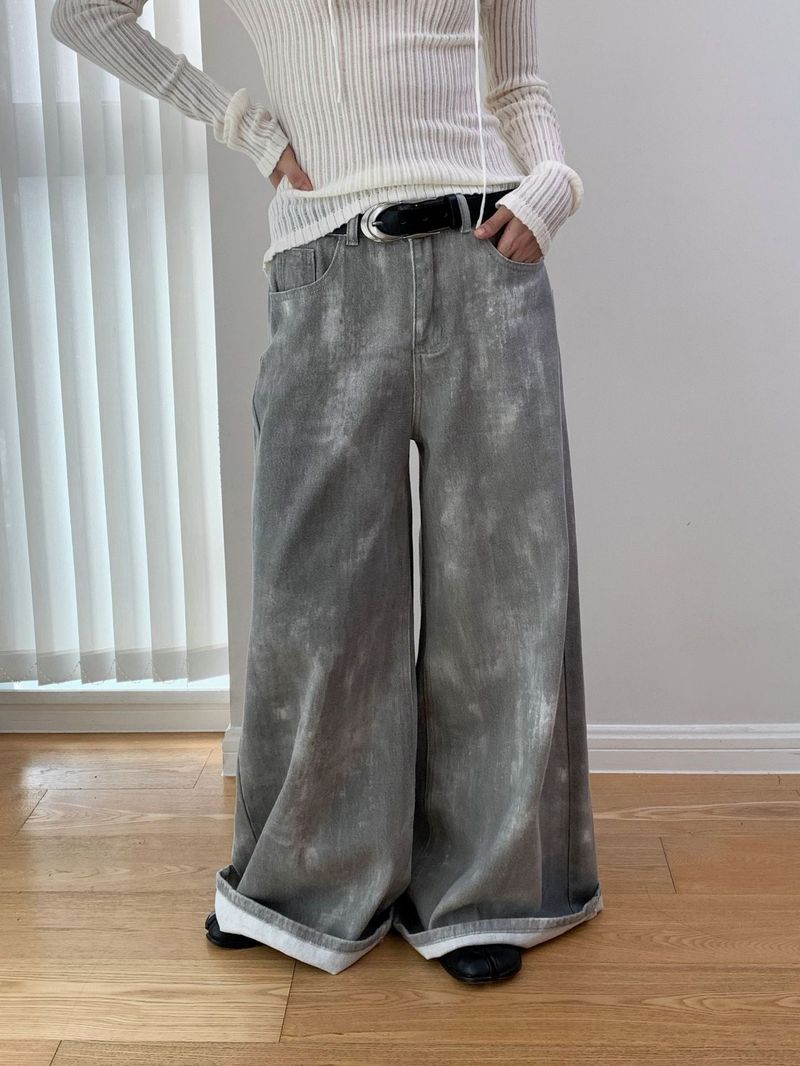 Gray washed wide cotton pants
