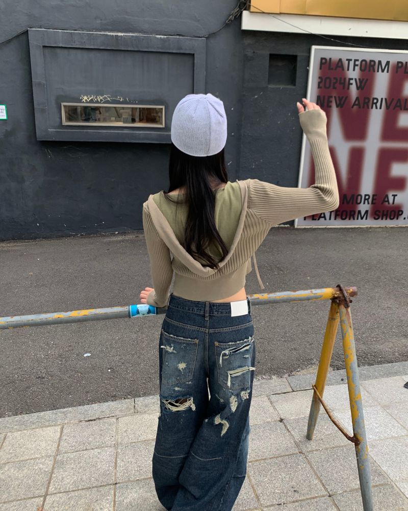 Back damage denim pants
