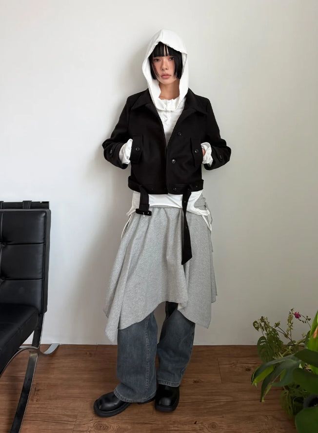 BELTED HIGH-NECK SHORT COAT