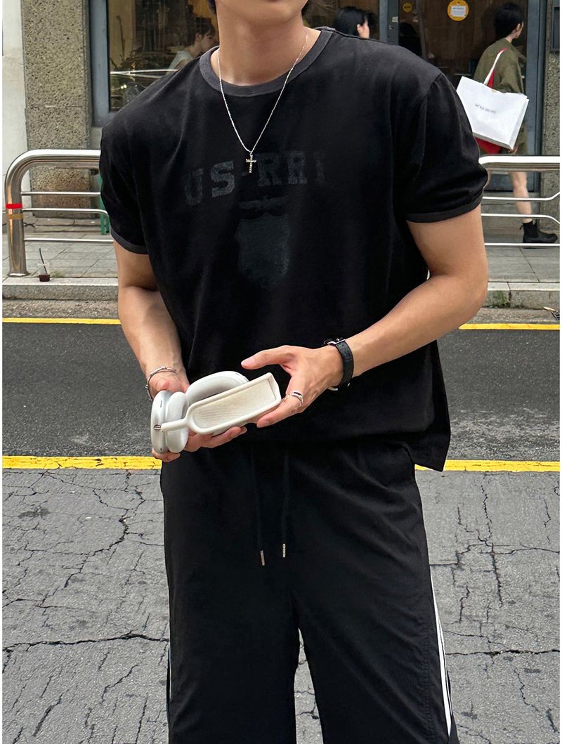 [SET] US Vintage Ringer Short-Sleeve T-Shirt + Valen Cut-Line Track Nylon Pants