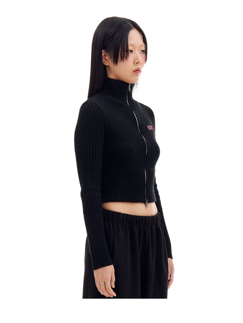 KNIT ZIP-UP CARDIGAN (BLACK)