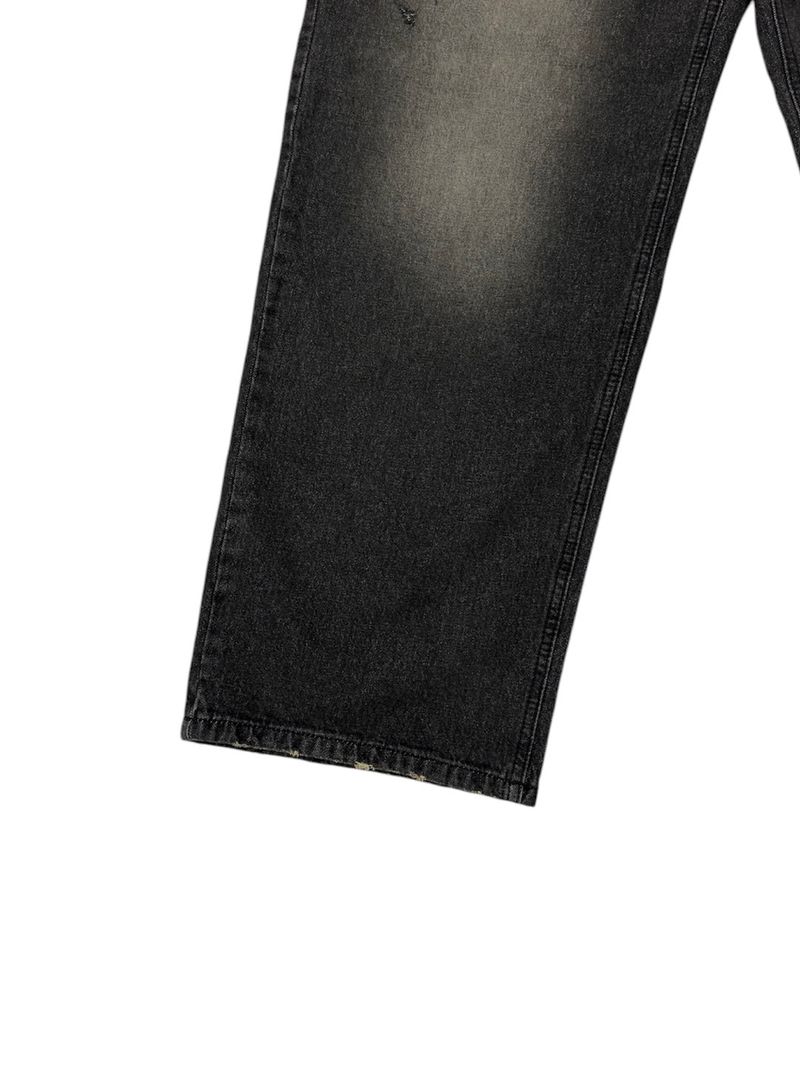 Rustic Black Denim Wide Pants (XS, S, M, L)