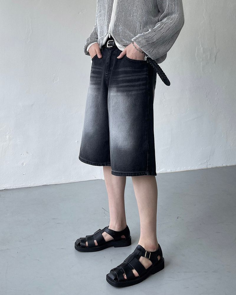 TR2458 Cat Black Bermuda Denim Pants (S ~ L)
