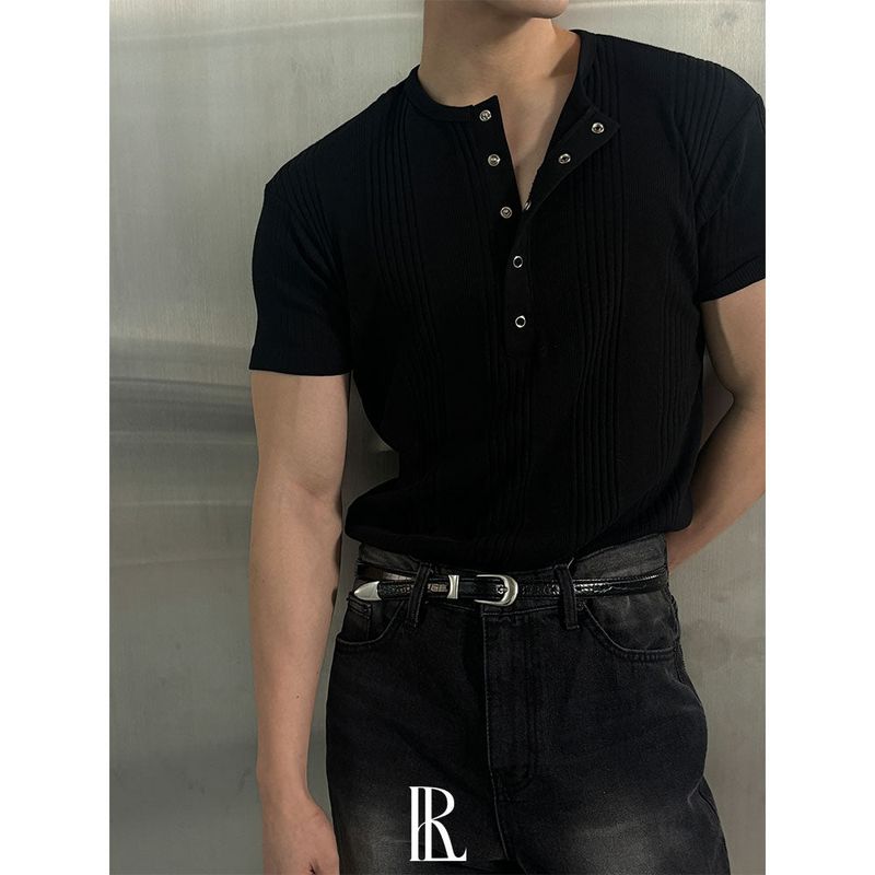 [S/S] High ribbed henry neck half knit(3color)