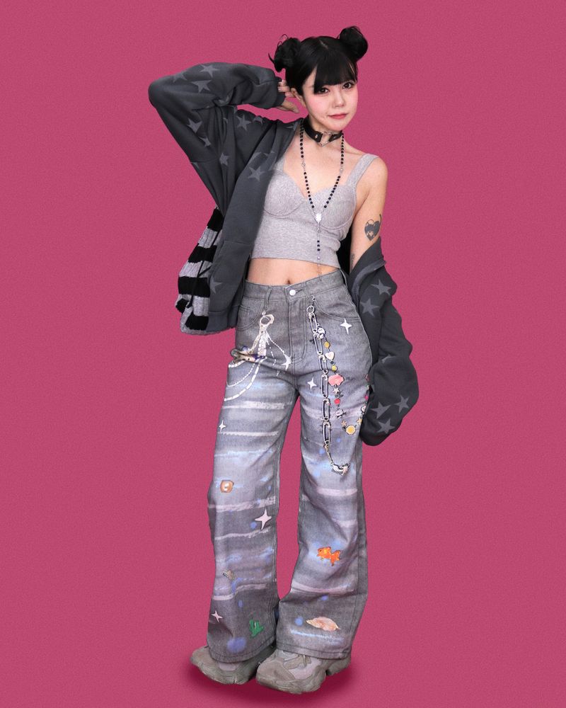 kitsch painting denim pants