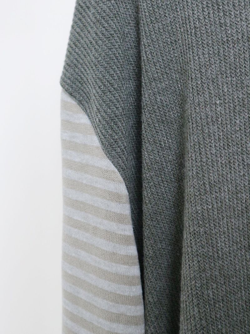 Hakata Stripe Coloring String Knitwear Zip-Up
