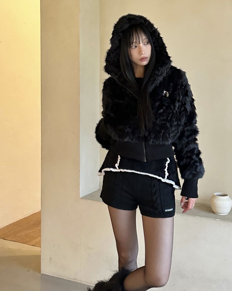 Bunny Cropped Fur Hooded Jumper