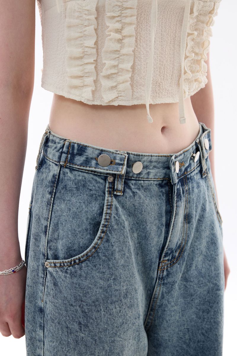 CHARMING DAMAGE WIDE DENIM PANTS