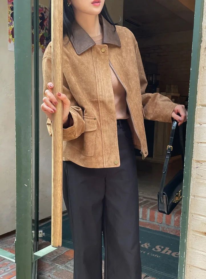 Hent Leather Collar Suede Jacket