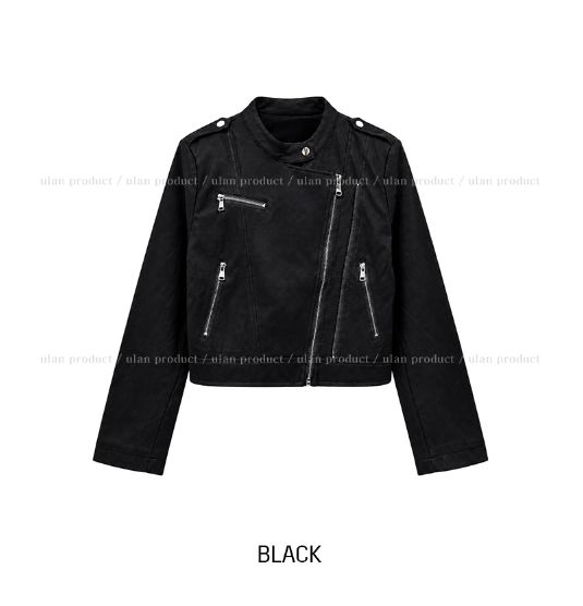 Dock Unbalance Zipper Crop Leather Jacket