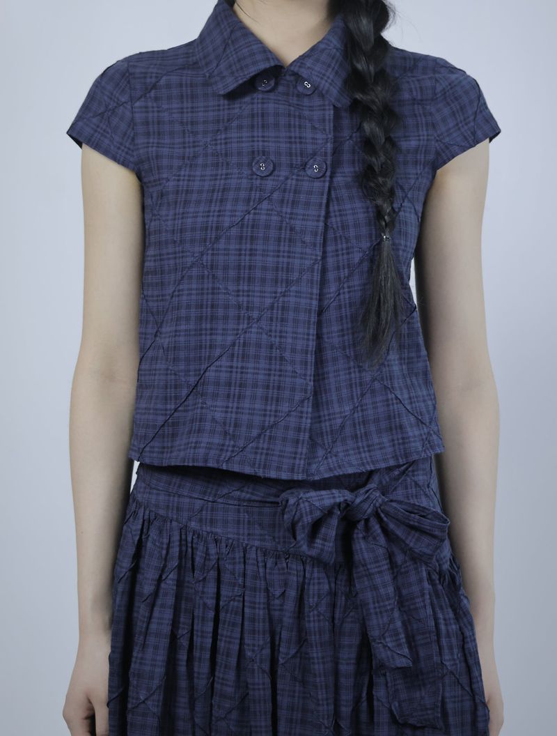 Cozy Check Shirt Blouse -Navy