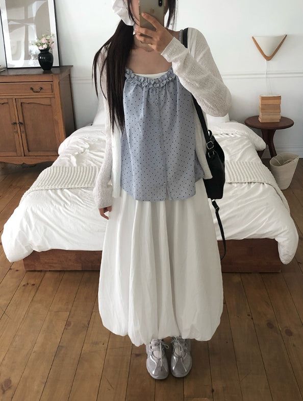 Dough Dot Frill Button Sleeveless
