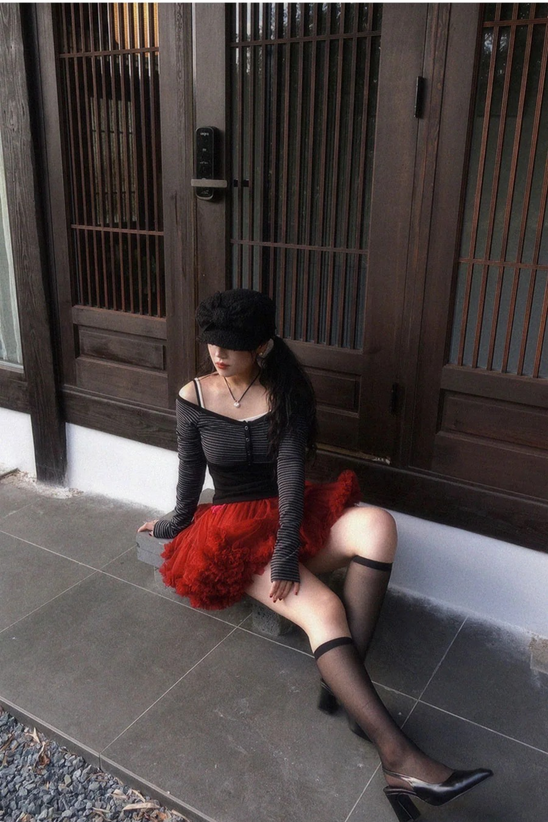 BURGUNDY FRILL TUTU MINI SKIRT