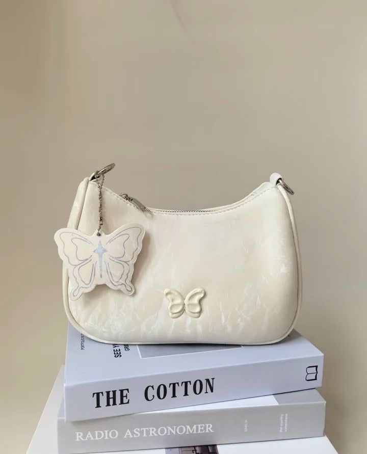 Butterfly Wappen Patch Faux Leather Shoulder Bag