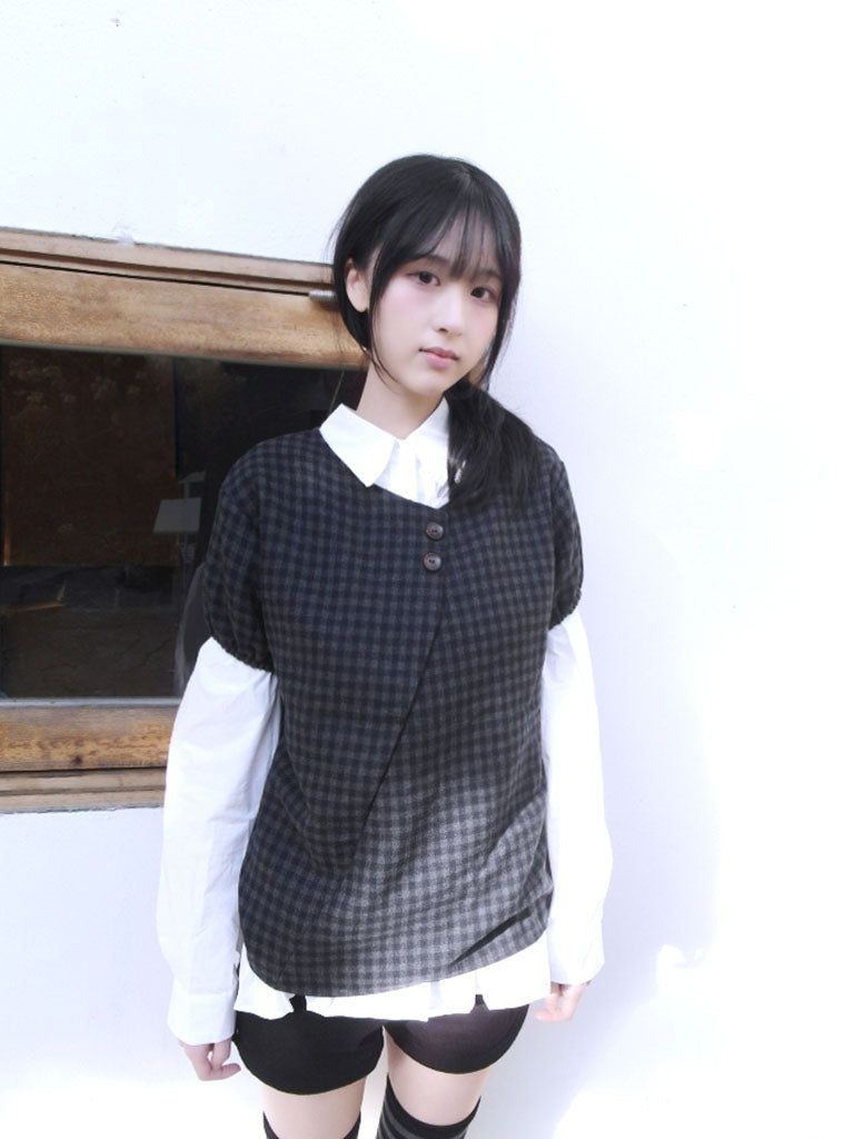 aoyu（アオユ）の「Check Layered Button Top (2colors)（Tops）」