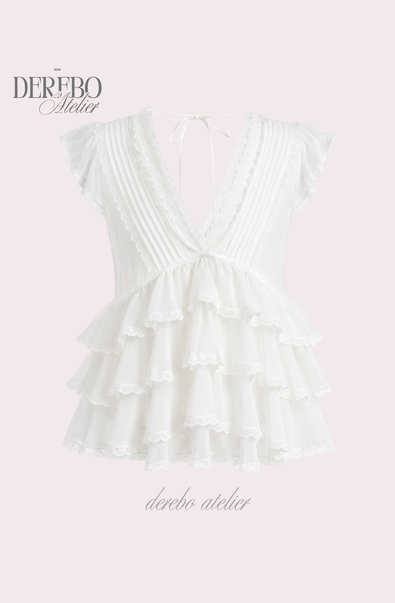 Lady Frilled Chiffon V Blouse