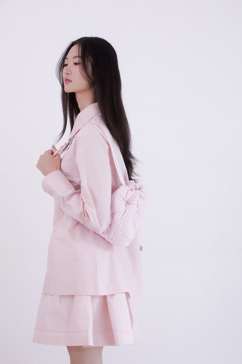 Gingham check string mini backpack (PINK)