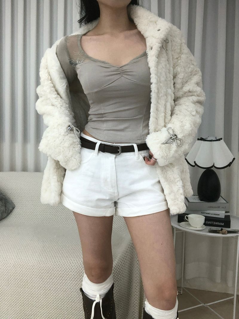 Vintage Creamy Ribbon Fur Jacket