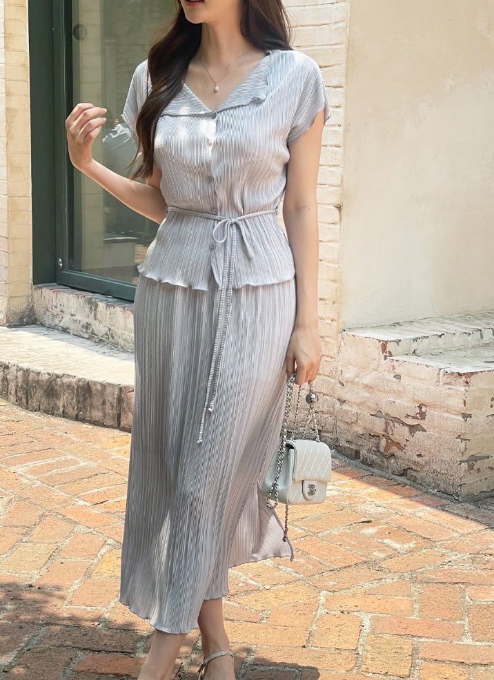 Weave Pleats Banding Skirt