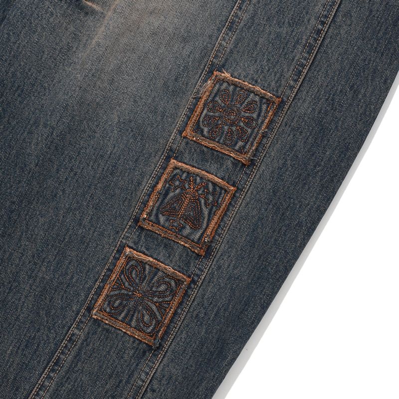 Vintage emblem denim pants / Muddy blue