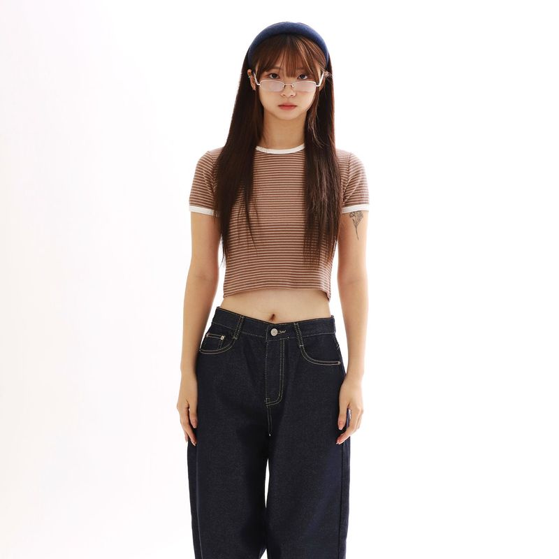 OFCOURSEWHYNOT（オブコースワイノット）の「ソフトガールサマーリンガーTシャツ_ブラウン（トップス）」