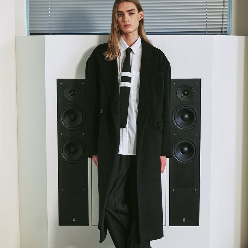 wool blended maximal double coat black