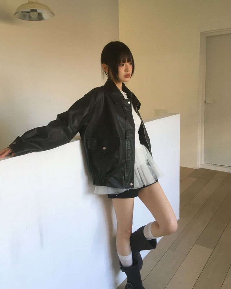 [MADE] Bloom Vintage Washing Pocket Oversized Leather Jacket
