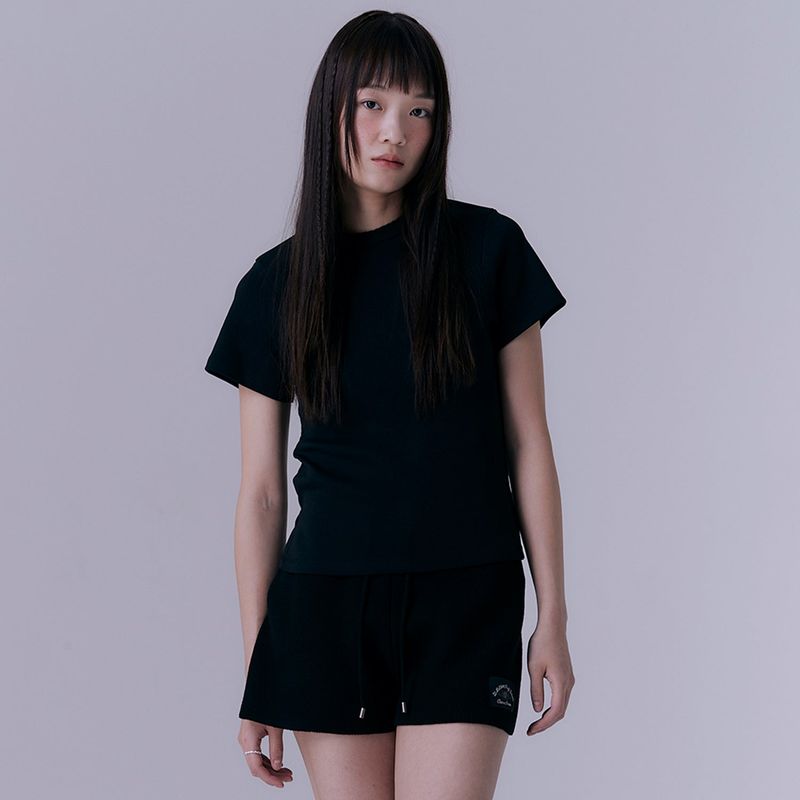 SILN（シルン）の「90's scallop stitch neck t-shirt (BLACK)（Tops）」