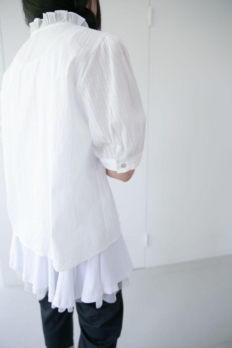 frill shell button half blouse(2colors)