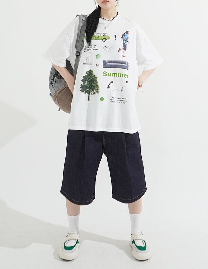 Pintuck Wide Raw Denim Bermuda Pants