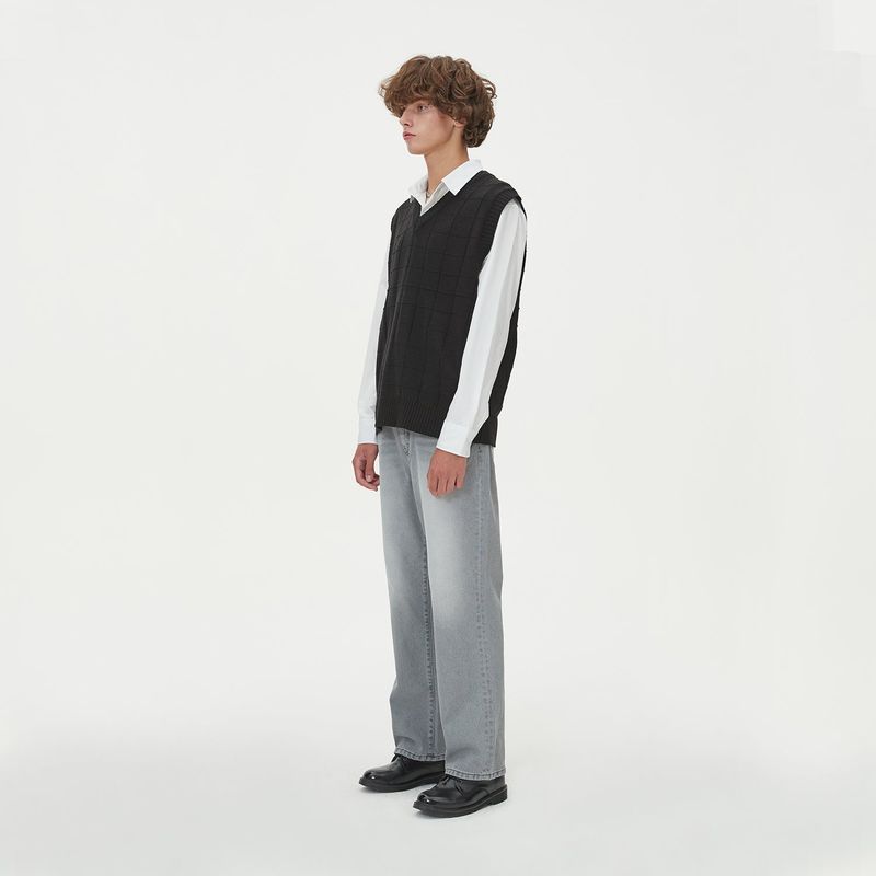 BLOCK LINK KNIT VEST_BLACK