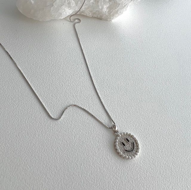 mmi Silver 925 Pearl Cubic Kit Smile Coin Handmade Necklace