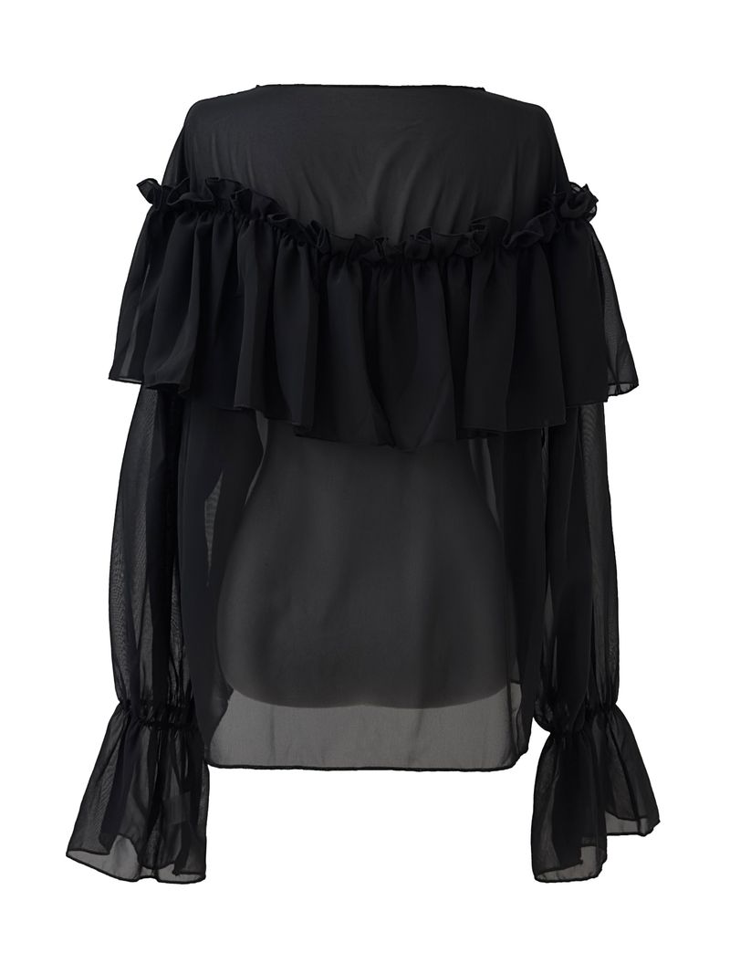 chiffon ruffle v-neck sheer blouse (2color)