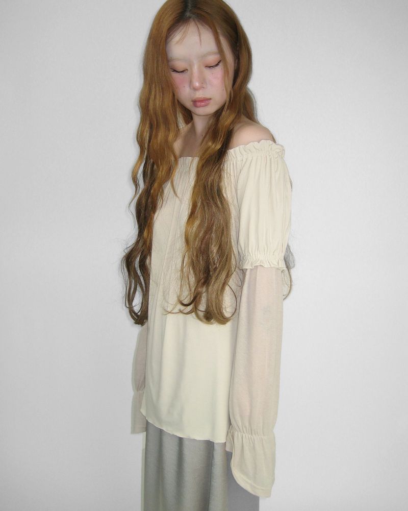 NAVI SHIRRING OFF-SHOULDER DRESS
