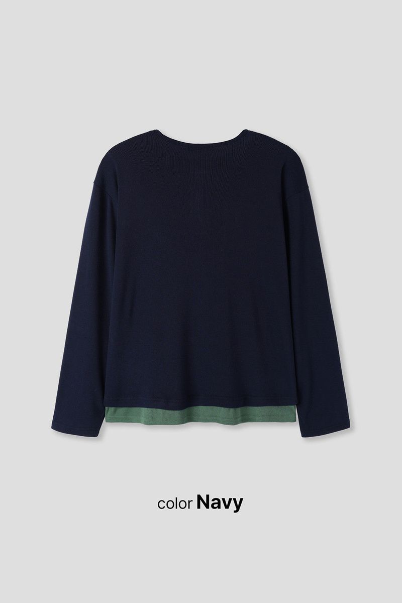 Henley neck layered long sleeves