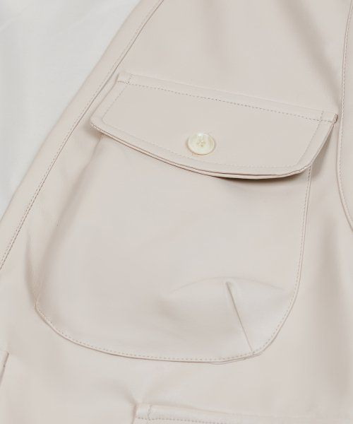87-STAN024 [Vegan Leather] Multi Pocket Leather Vest Ivory
