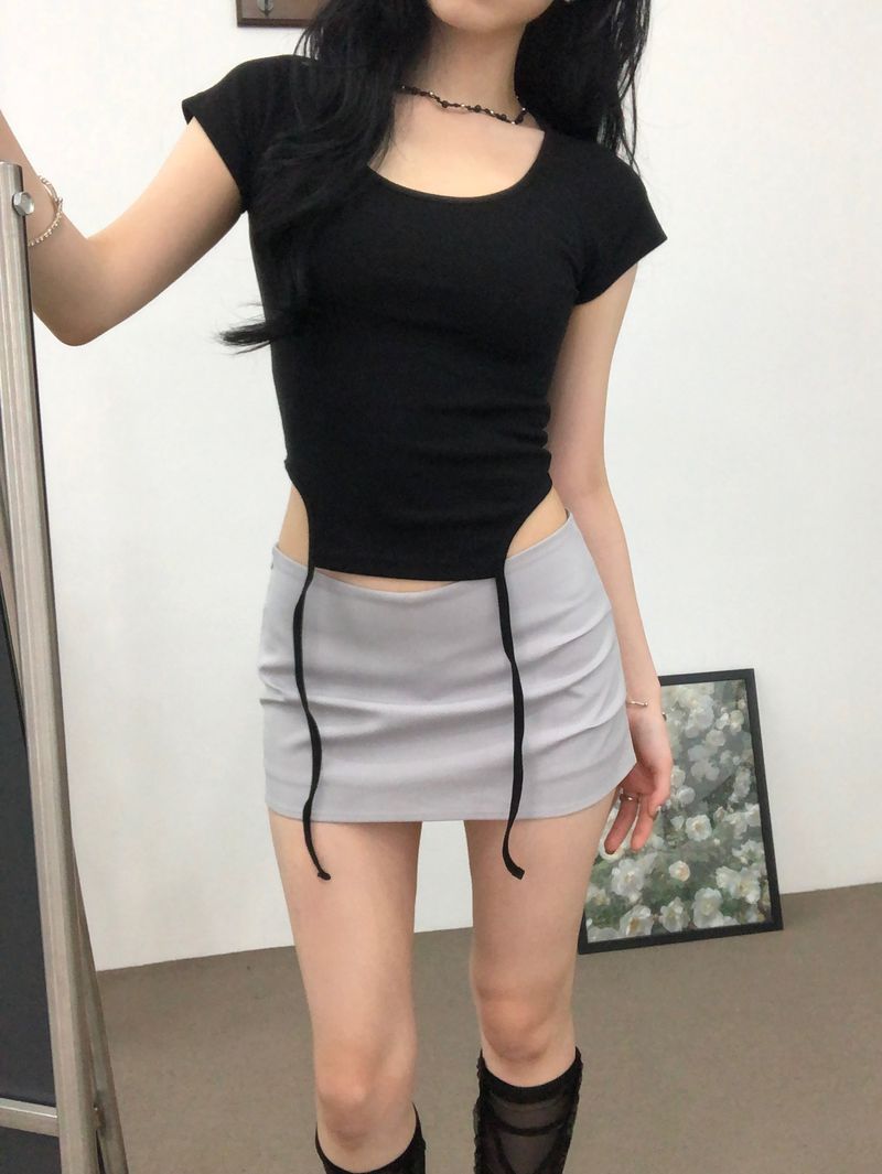 Pintuck Mini Satin Skirt