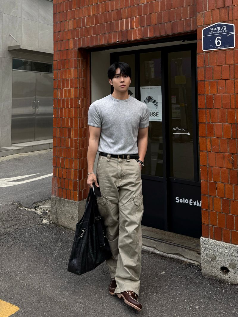 Twill curved wide cargo pants