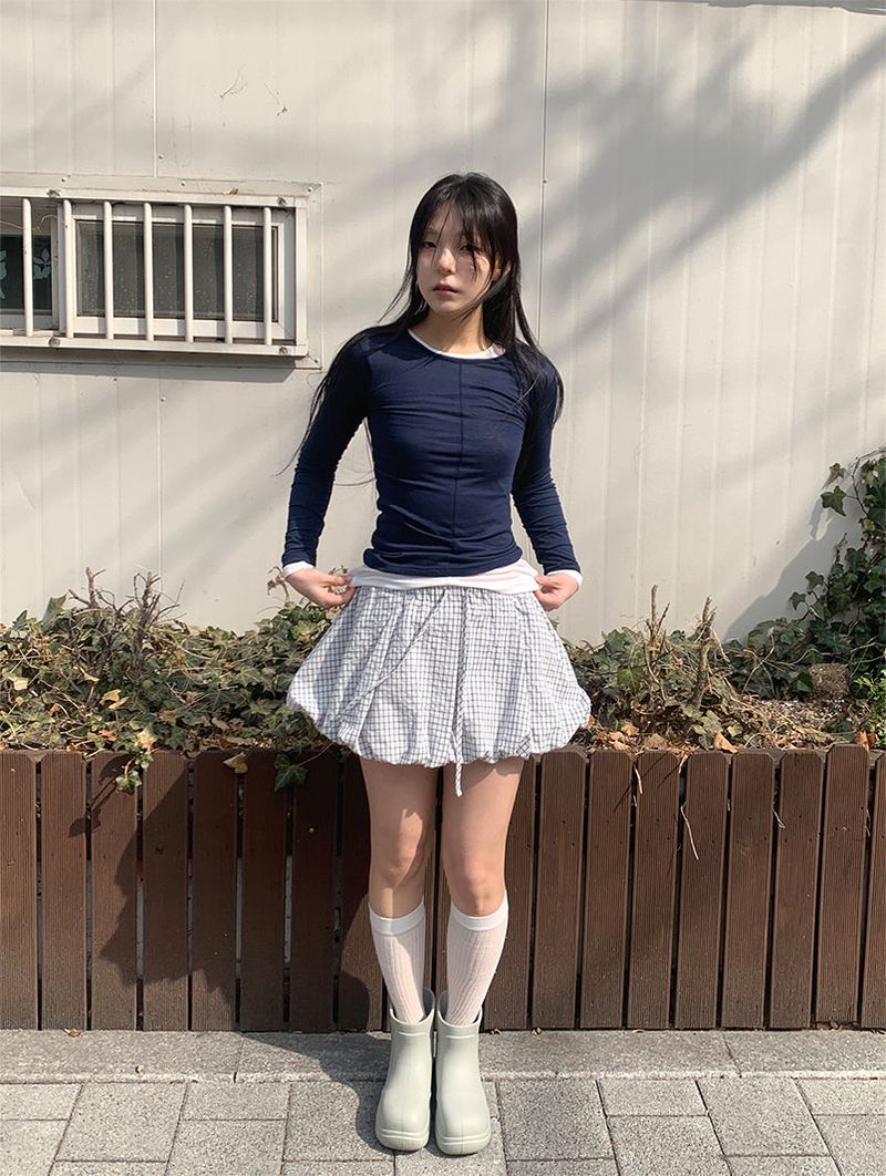 CHECK BALLOON SKIRT (2C)