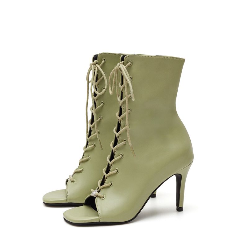 Square Lace-Up Open Toe Heel(Deep Green)