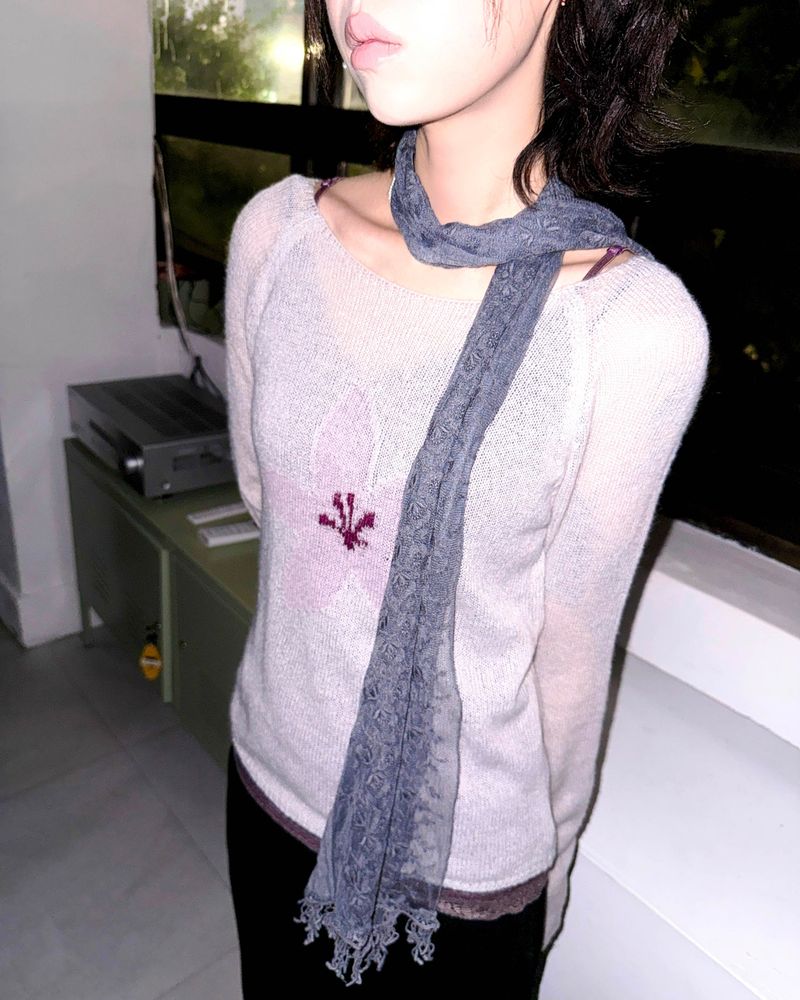 (3color) Soft Flower Sheer Wool Knit
