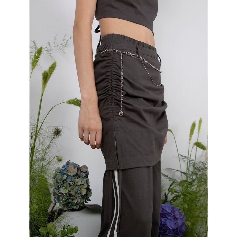 TRACK SHIRRING SKIRT PANTS - CHARCOAL