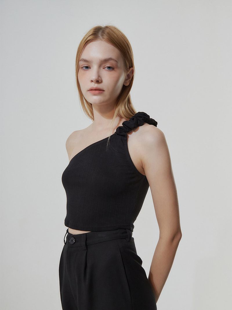 LO AXUAL（ロエクシュアル）の「UNBALANCED WRINKLE TOP_BLACK（Tops）」