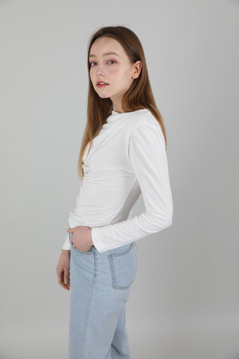 Drape Puff Shirring T-shirt White